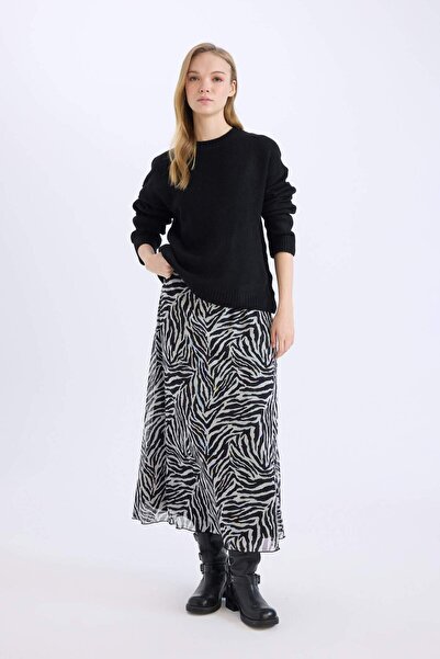 DeFacto Flare Fit Zebra-Print-Maxirock aus Tüll mit hoher Taille E3974AX25SP