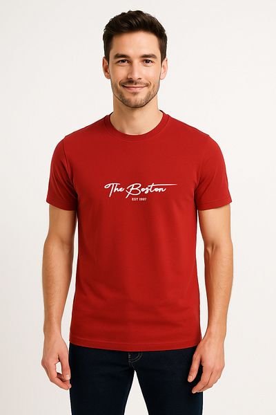 Let's Wear Ανδρικό μπλουζάκι Boston Printed από 100% οργανικό βαμβάκι Basic χτενισμένο βαμβακερό μπλουζάκι Navy Blue