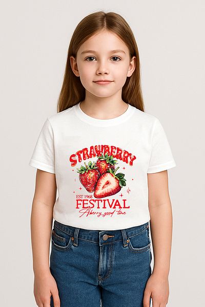Let's Wear Βαμβακερό χτενισμένο μπλουζάκι για κορίτσια με στάμπα φράουλα
