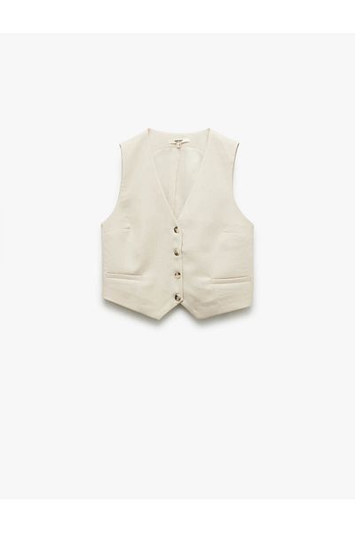 Koton Lined V-Neck Sleeveless Buttoned Viscose Blazer Vest