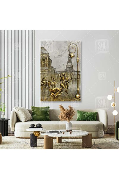SML TABLO Şehir Işıklarının Altında Dans Eden Çift Rölyef Dikey Kanvas Tablo