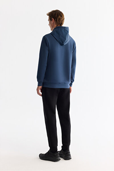 Avva Erkek İndigo Kapüşonlu Baskılı Elastan Regular Fit Sweatshirt A42Y1262