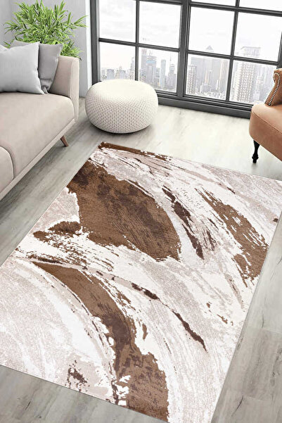 PUKA Bonita Beyaz Kahverengi Halı Yumuşak Oturma Odası Salon Çocuk Odası Mutf...