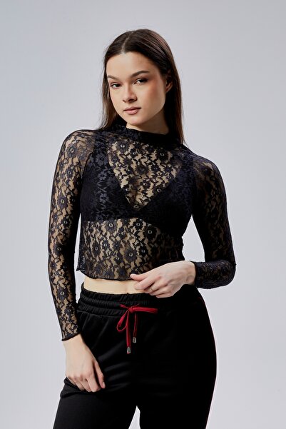 Kurun's Collection Dugačka bluza od rastezljive čipke sa raglan rukavima