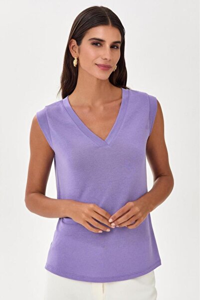 İKİLER V Yaka Mini Kollu Bluz 025-1010