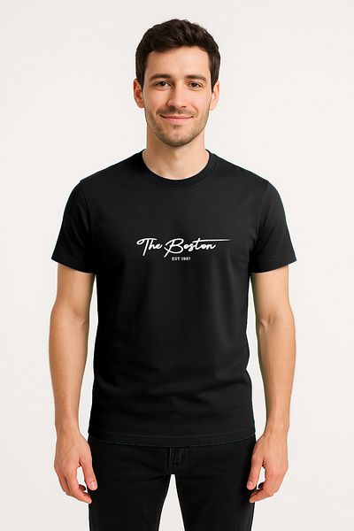 Let's Wear Ανδρικό μπλουζάκι Boston Printed από 100% οργανικό βαμβάκι Basic χτενισμένο βαμβακερό μπλουζάκι Navy Blue