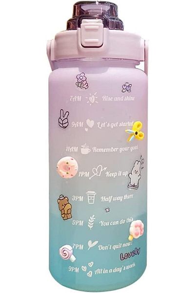 STOREMAX Sbl 2 Litre Water Bottle with Straw, Motivating Water Bottle with Time Markers and Sticker, Sweet
