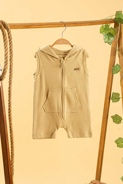 bombe Kız Erkek Bebek Çocuk Bej Kapüşonlu Rahat Tulum Pamuklu Trend Moda Alt Üst Takım