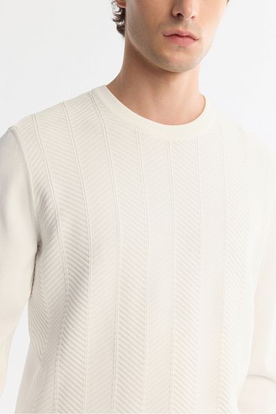 Avva Men's Ecru Crew Neck Jacquard Rayon Knitwear Sweater A42Y5072