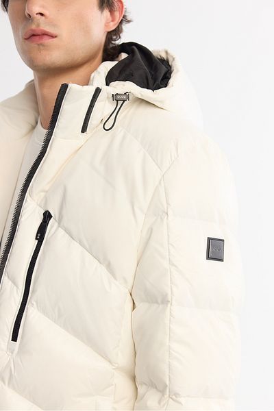 Avva Men's White Downhill Hood Water Repellent Windproof Carry Strap Goose down Inflatable Ski Coat A42Y61