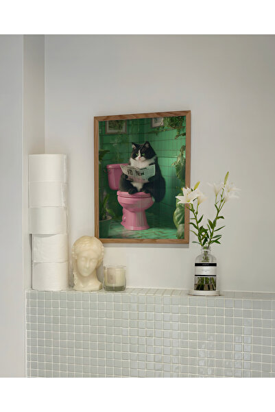 DES VU PRINT Tuvalette Gazete Okuyan Kedi Posteri, Kedi Posteri, Çerçevesiz B...