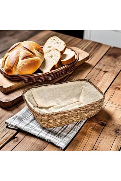 STOREMAX Handmade Wicker Rectangular Bread Loaf with Cloth Inside and Decorative Rectangular Wicker Basket,