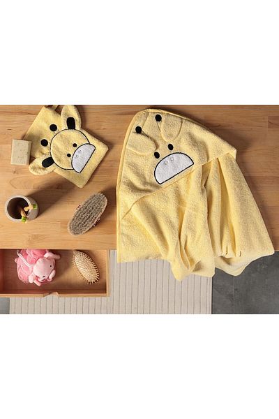 Mu Art Ahşap Sty Giraffe Hooded Yellow Children's Towel 100X100