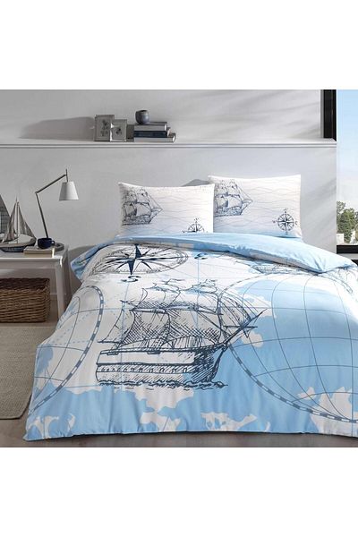 STOREMAX Ezg Ranforce Marin Patterned 100% Cotton Duvet Cover Set, Turquoise, Double Size Ezsnshop 1065757