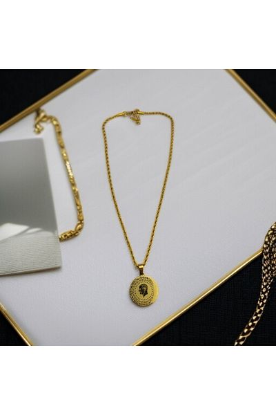 Meyra Accessories Steel Necklace Gold Appearance Luxury Non Tarnish Stainless Gold Steel Necklace