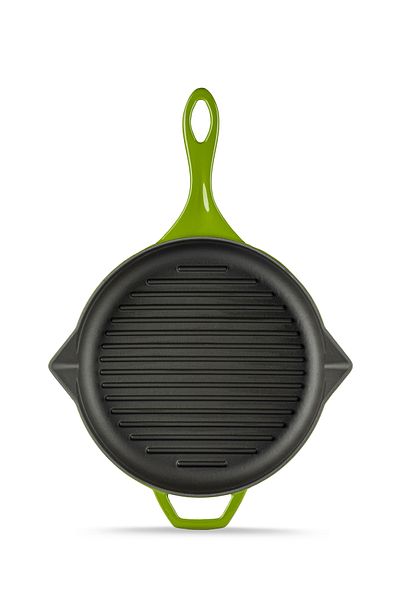 HOSSE Green Double Handle 28 cm Round Cast Iron Grill Pan