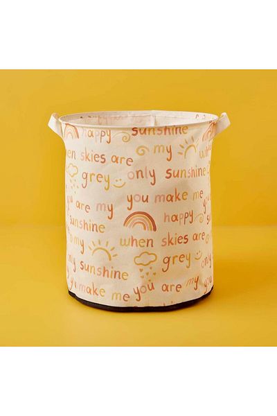 STOREMAX Maison Home Written 70% Polyester 30% Cotton, Waterproof Bottom Laundry Basket, White, 36X40 cm