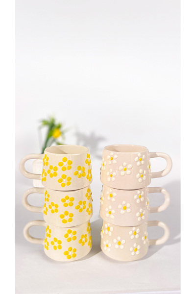 touchmughm طقم أكواب قهوة مكون من 6 قطع مصنوع يدويًا من السيراميك، مزدوج، أصف...