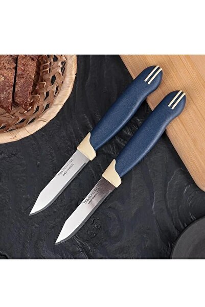 Pinkev Tramontina 2 Adet Lazer Tırtıklı Kısa Meyve Soyma Bıçak Seti - Lacivert
