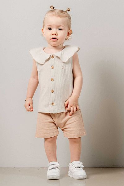 bombe Baby Kids Cotton Shorts 2 Piece Set First Ben Bottom Top Set Beige