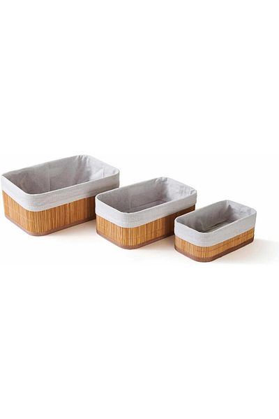STOREMAX Ezg Home 3-Piece Bamboo Basket Set: Multi-Purpose Bread Basket and Bathroom Kitchen Organizer (Rectangular)