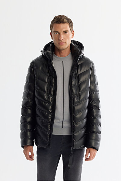 Avva Men's Black Hooded Water Repellent Windproof Shiny Inflatable Comfort Fi...