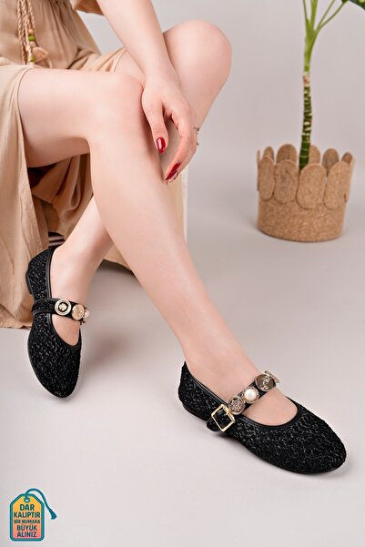 MODAPAPUÇ Balerini de damă cu talpă plată cu detaliu accesoriu Krakow