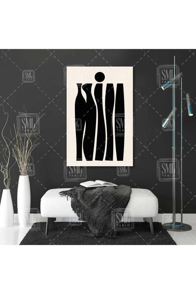SML TABLO Siyah Düzensiz Form Üzerinde Yuvarlak Geometrik Boho Dikey Kanvas T...