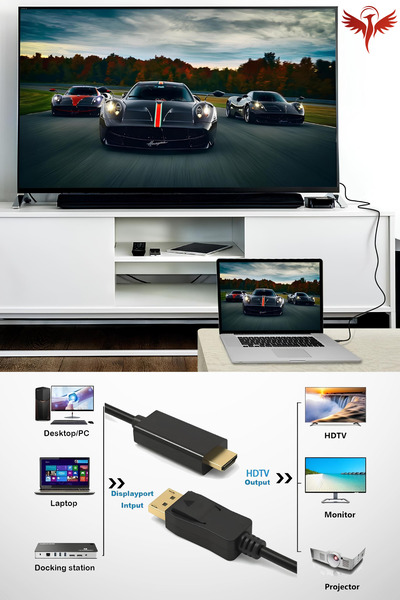KAJİWA 1.8 Metre Displayport-hdmı Kablo (DP TO HDMI) 60hz,1440p,2k Monitör-pc Görüntü Kablosu Premium 1.8mt
