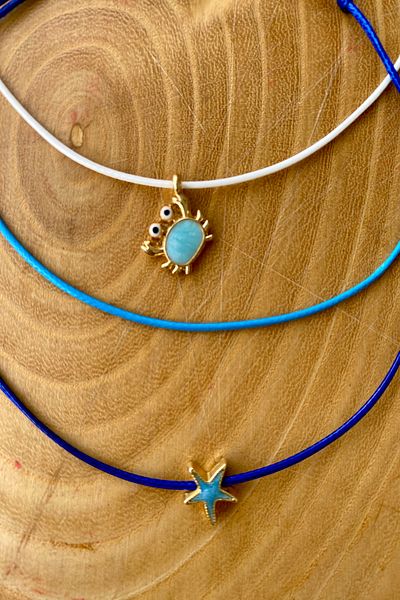Shepidi 3Pcs Crab Star Blue Navy White Korean Rope Slide Lock Braid Anklet