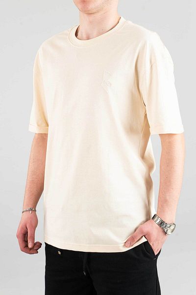 bombe Ανδρικό μπλουζάκι με λαιμόκοψη Basic Semi Oversize Μπεζ μπλουζάκι με απλό εμπριμέ