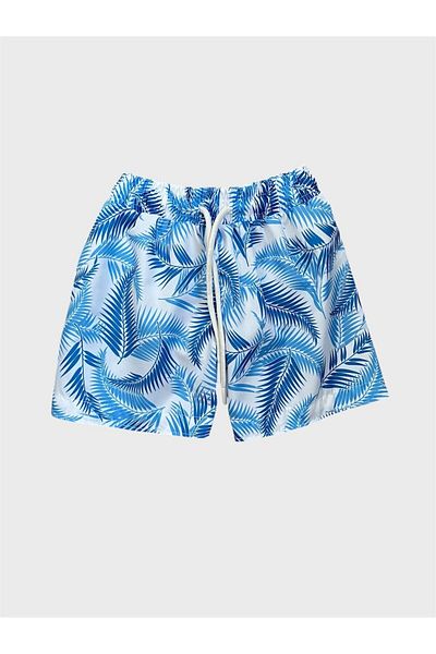 ALİŞ KİDS Pantaloni scurți de baie pentru băiat, cu frunze albastre, cu șnur