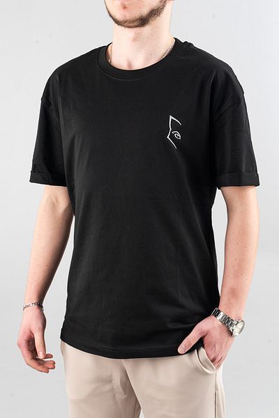 bombe Ανδρικό μπλουζάκι με λαιμόκοψη Basic Semi Oversize Μαύρο μπλουζάκι με απλό εμπριμέ