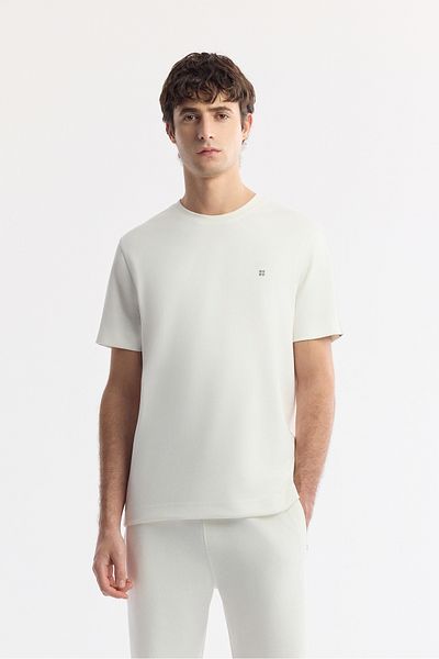 Avva Men's Ecru Crew Neck Print Detailed Interlock T-Shirt A51Y1150