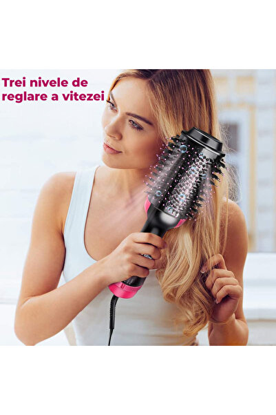 Regal Bliss Perie electrică Regal Bliss®, 4 în 1, turmalină, ionizare, 1000W, 3 trepte aer cald/rece, Negru-Roz