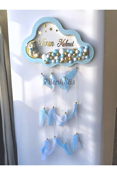 7Renk Ayıcıklı İsimli Bubble Renkli Toplu Led Işıklı Bulut Bebek Kapı Süsü,Erkek Bebek Kapı Panosu