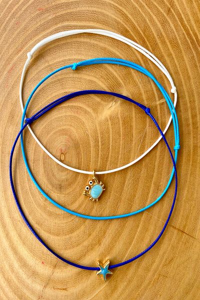 Shepidi 3Pcs Crab Star Blue Navy White Korean Rope Slide Lock Braid Anklet