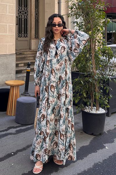 ASEDE 100% Viscose Bohemian Alaçatı Dress Buttoned Viscose Dress Suitable for Hijab