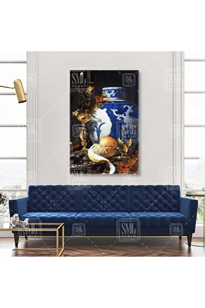 SML TABLO Vază cu faianță și candelabre din aur pictură verticală pe pânză