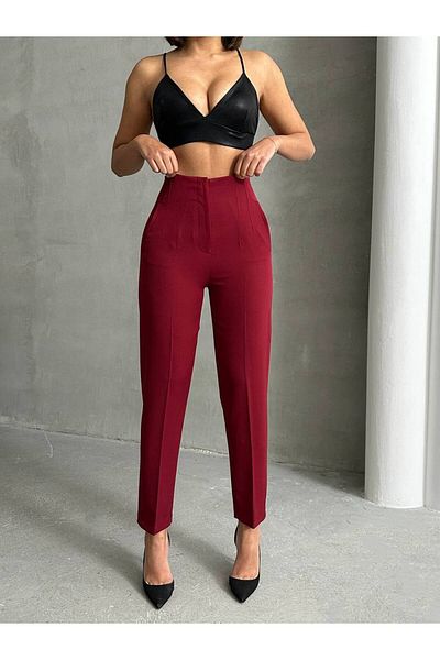 olalapasha New Season Women's Clamshell High Waist Tube Leg Fabric Pants