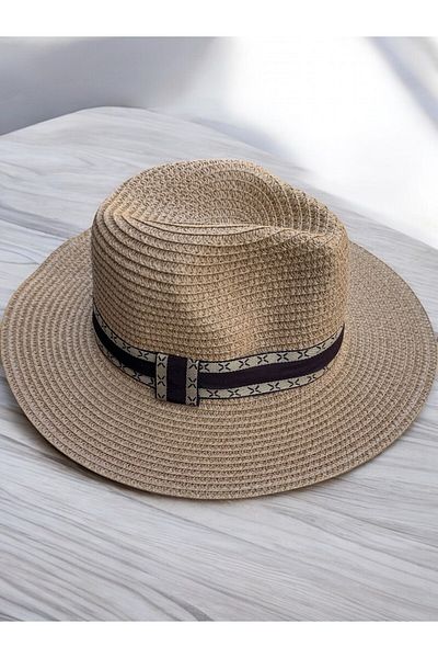mercantoptan Panama Straw Hat with Fabric Stripe Detail