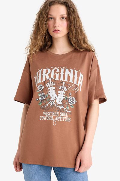 DeFacto Oversize Φαρδιά Εφαρμογή Crew Neck Basic Μασίφ κοντομάνικο T-shirt D9615AX25SM