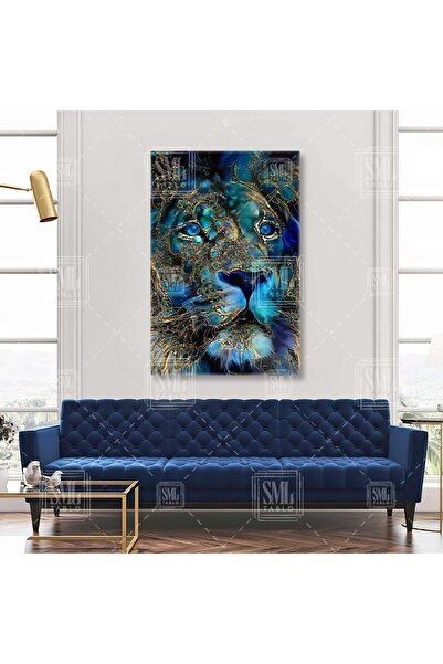SML TABLO Pictură decorativă verticală pe pânză, Regele Pădurilor, cu leu nob...