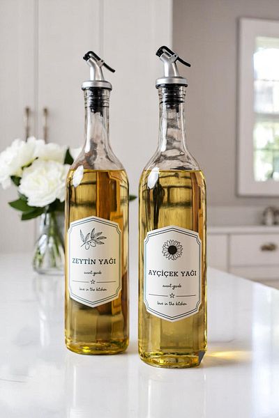 safestore 2-Piece Glass Oil Bottle 750 ml Olive Oil Liquid Bottle Transparent Oil Pot Decorative Oil Bottle