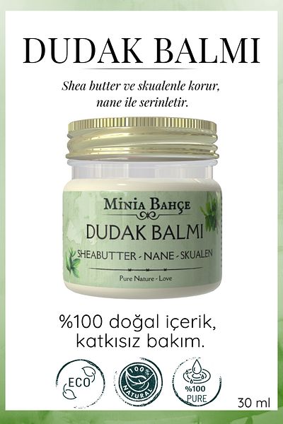 Minia Bahçe Bitki ve Sanat Atölyesi Protective and Plumping Lip Balm – Mint |   100% Pure and Natural (30 ml)