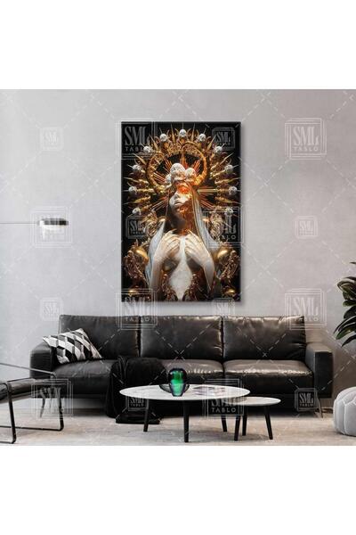 SML TABLO Pictură verticală pe pânză de femeie cu schelet auriu și coarne