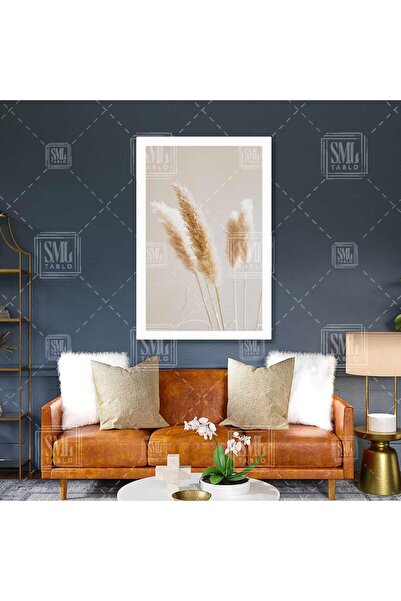 SML TABLO Ev Dekorasyonu Tüylü Kurumuş Pampas Boho Dikey Kanvas Tablo