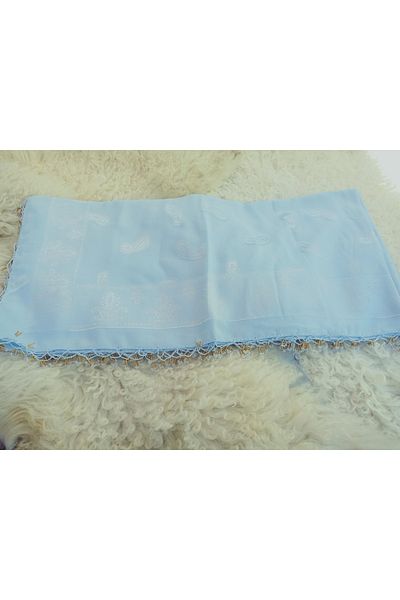 hoaryage Handmade Crochet Patterned Jacquard Scarf Beaded Scarf on Fabric