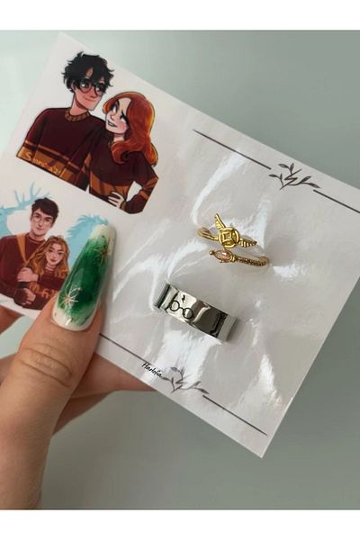 Harlofia Jewelry Harry Potter Inspired Golden Snitch Couple Ring