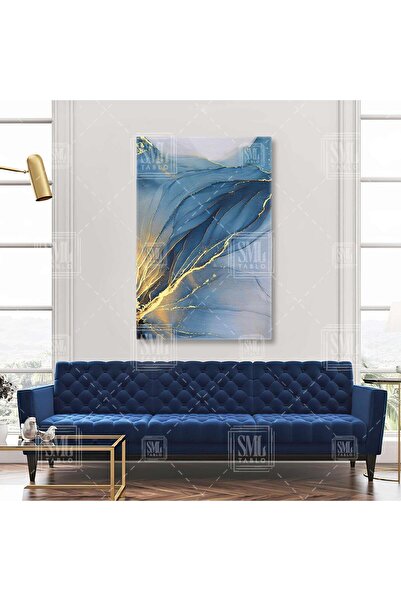 SML TABLO Εικόνα σε καμβά με μπλε μελάνι με χρυσή λεπτομέρεια